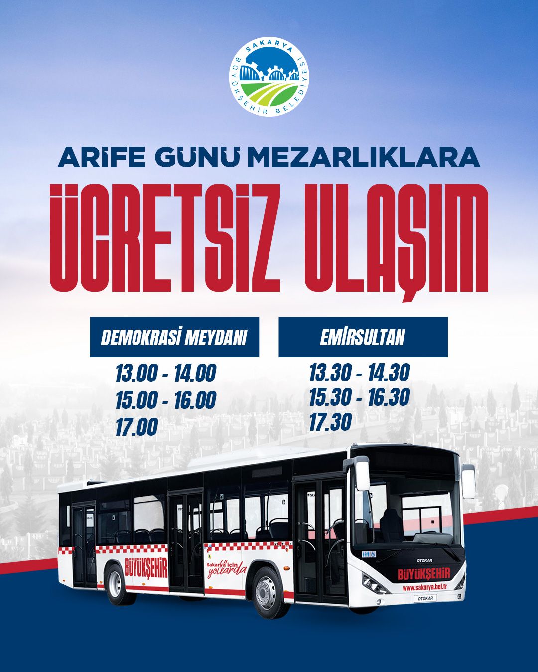 Arife günü mezarlık ziyaretlerine ücretsiz ulaşım